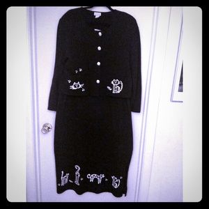 Black Maxi Dress w/Jacket. Fun Cat designs.